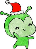 christmas textured cartoon of kawaii alien vector