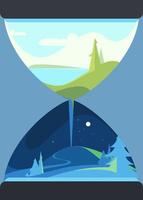 Hourglass with changing time of day. vector