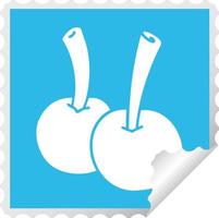 quirky square peeling sticker cartoon cherries vector