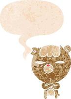 cartoon angry bear and speech bubble in retro textured style vector