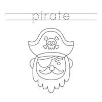 Trace the letters and color pirate. Handwriting practice for kids. vector