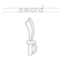 Trace the letters and color sword. Handwriting practice for kids. vector