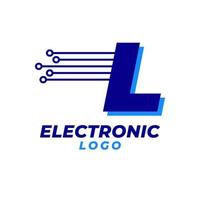 letra l con elemento de diseño de logotipo de vector inicial de decoración de circuito electrónico