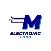 letter M with electronic circuit decoration initial vector logo design element