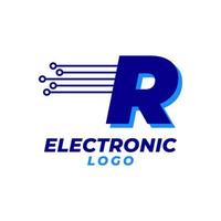 letter R with electronic circuit decoration initial vector logo design element