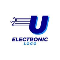 letter U with electronic circuit decoration initial vector logo design element