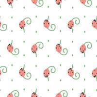 ladybug pattern. The beetle crawls over the plant. Pattern for children's wallpaper, textile. vector