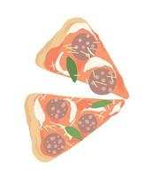 Vector illustration of Italian pizza slices. Pepperoni salami pizza.