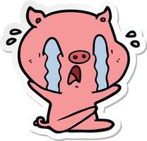 sticker of a crying pig cartoon vector