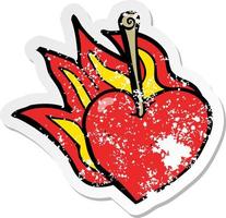 retro distressed sticker of a cartoon flaming heart cherry vector