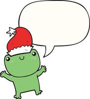 cute cartoon frog wearing christmas hat and speech bubble vector