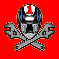 wrench and racing helmet head... vector