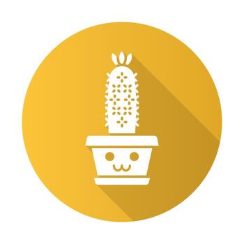 erizo cactus diseño plano icono de glifo de sombra larga. cactus con cara sonriente. echinopsis con flor. cactus caseros. planta feliz en maceta. planta de interior suculenta. ilustración de silueta vectorial vector