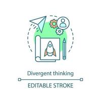 Divergent thinking concept icon. Spontaneous, creative thinking. Efficiency and productivity. Project management idea thin line illustration. Vector isolated outline drawing. Editable stroke