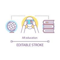 AR education concept icon. Augmented reality in schooling. Education technology industry. Virtual reality learning idea thin line illustration. Vector isolated outline drawing. Editable stroke