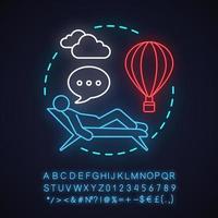 Imagination neon light concept icon. Creativity idea. Gathering and forming new ideas. Glowing sign with alphabet, numbers and symbols. Vector isolated illustration