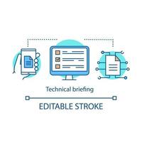 Technical briefing concept icon. Online test, exam. Digital data storage. File management idea thin line illustration. Documents. Vector isolated outline drawing. Editable stroke