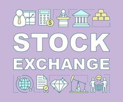 Stock exchange word concepts banner. Financial market. Purchase of securities. Broker work. Presentation, website. Isolated lettering typography idea with linear icons. Vector outline illustration