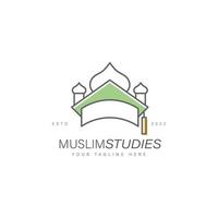 cúpula musulmana con icono de ilustración de diseño de logotipo de sombrero graduado vector