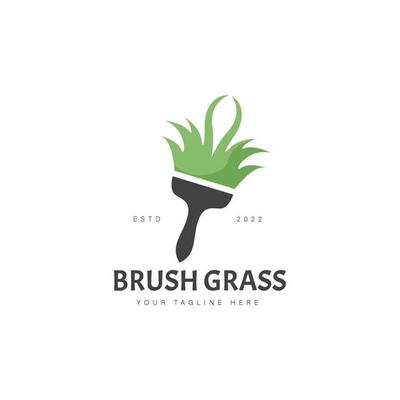 Brush with grass logo design icon illustration