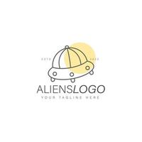 Ufo alien line logo design illustration icon vector