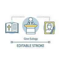 Give eulogy concept icon. Funeral ceremony speech. Formal public speaking. Idea thin line illustration. Vector isolated outline drawing. Editable stroke