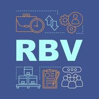 RBV word concepts banner. Resource based view. Strategic resources. Distribution. Isolated lettering typography idea with linear icons. Marketing. Consumerism. Vector outline illustration