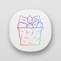 Bag with vegetables app icon. Organic food. Natural products. Eco farming. Environmentally friendly, reusable bag. UI UX user interface. Web or mobile applications. Vector isolated illustration