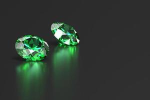 Green Emerald diamonds Gem placed on reflection background 3d rendering. photo