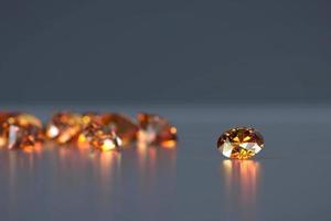 Round diamond topaz Gem placed on dark reflection background. 3d rendering photo