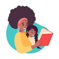 Vector Mom and daughter read book together