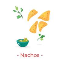 Vector nachos with avocado guacamole sauce design illustration