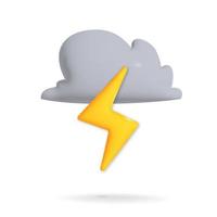 Vector 3d dark cloud with yellow thunder and lightning illustration
