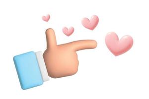 Vector 3d hand pointing at pink hearts
