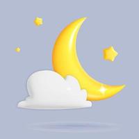 Vector 3d moon with cloud and star art