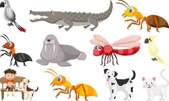 Set of various wild animals in cartoon style vector