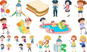 Set of different cute kids and objects vector