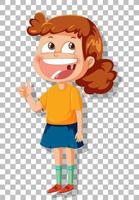 personaje de dibujos animados de niña feliz en el fondo de la cuadrícula vector