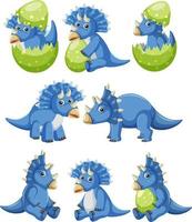 Different blue triceratops dinosaur collection vector