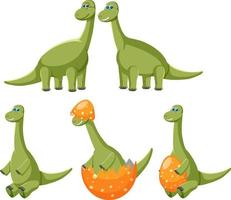 Different cute apatosaurus dinosaur cartoon characters vector