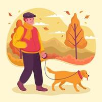 Man Walking His Dog Outdoor Concept vector