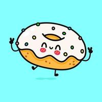 lindo donut saltando divertido. icono de ilustración de personaje kawaii de dibujos animados dibujados a mano vectorial. aislado sobre fondo blanco. concepto de rosquilla vector