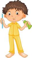 Boy in pyjamas holding toothbrush and toothpaste vector