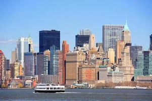 New York City Manhattan skyscrapers and boat photo