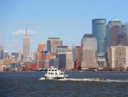 New York City Manhattan skyscrapers and boat photo