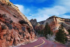 Zion National Park with road and snow photo