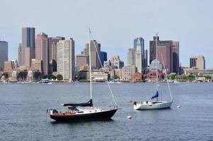 Boston downtown skyline with boat photo