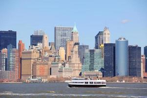 New York City Manhattan skyscrapers and boat photo