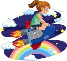 A girl riding on rocket isolated vector