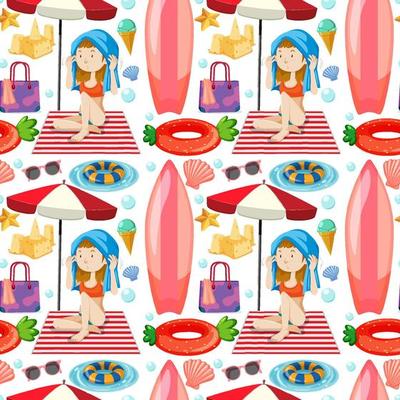 Children and summer objects seamless pattern